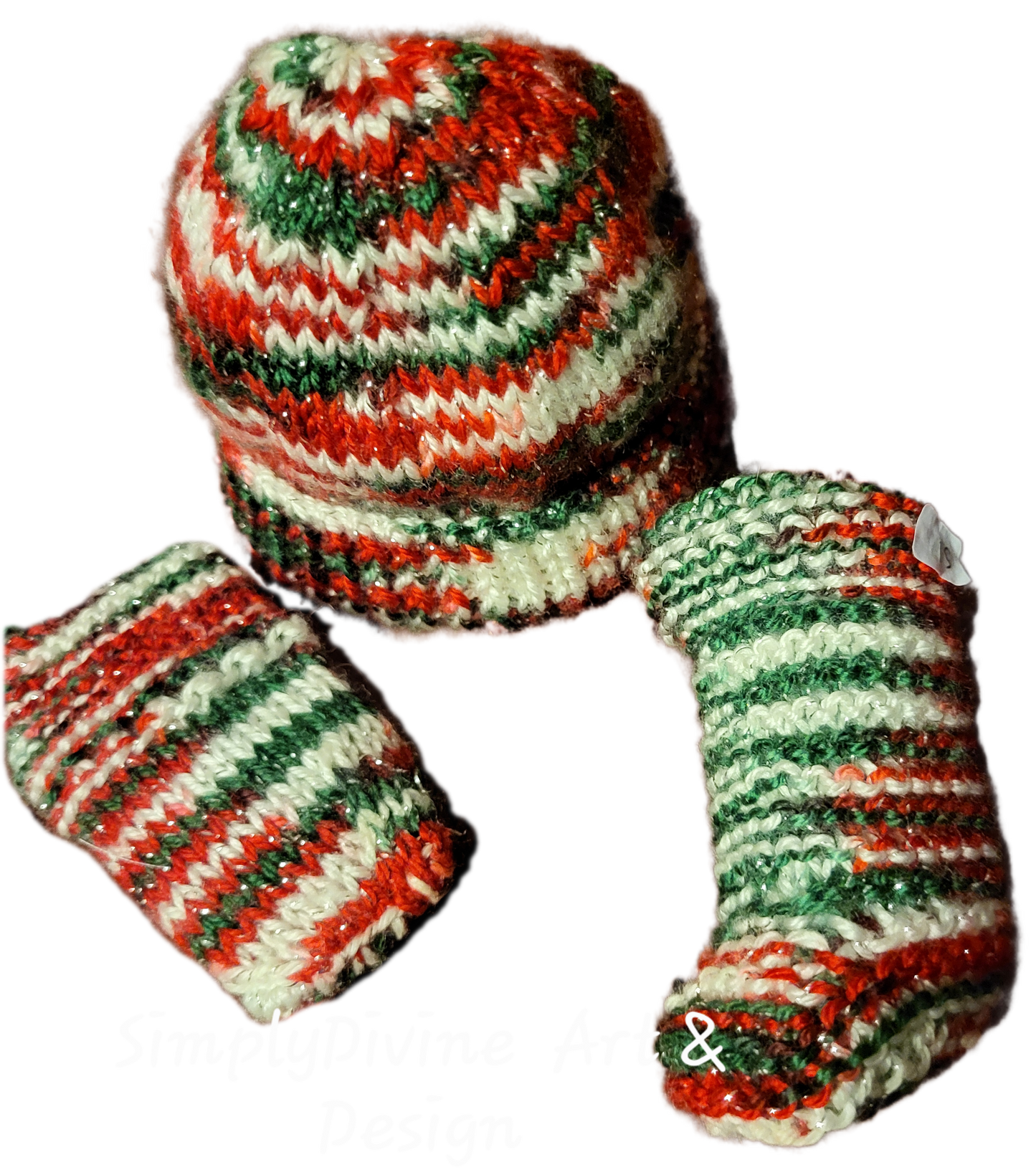 3-pce handknitted bay hat, mitts and booties