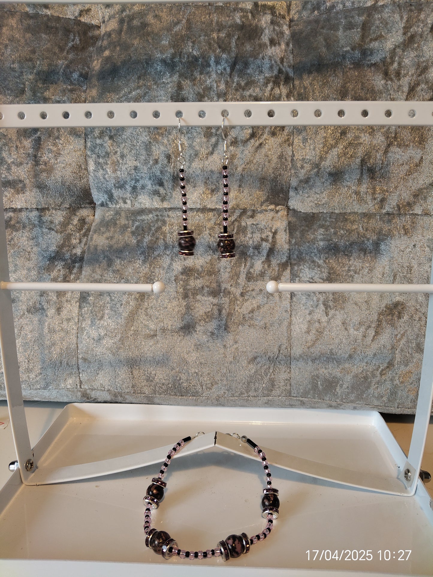 Rhodonite Bracelet and Earrings set