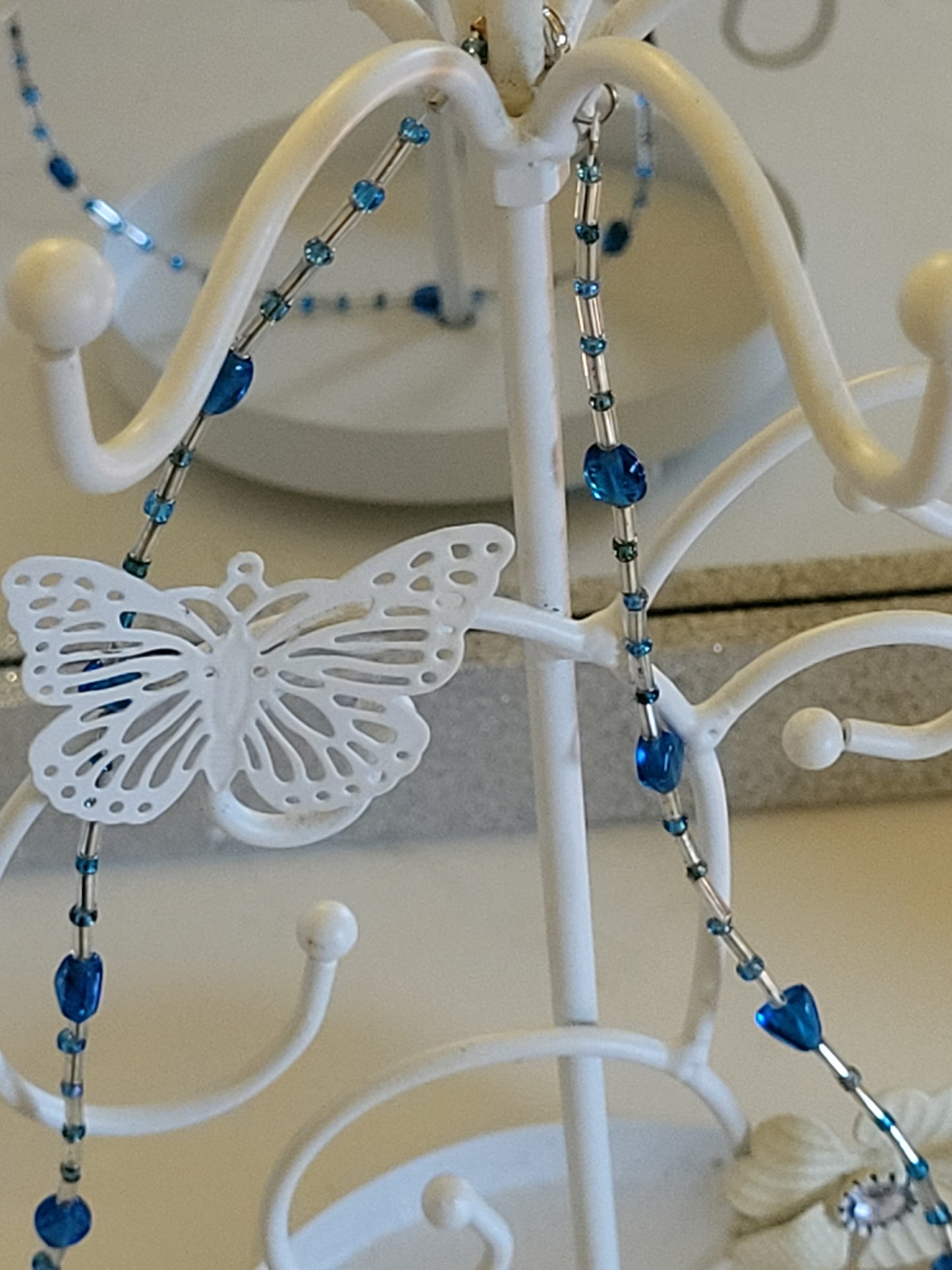 Handmade Silver and blue glass beaded necklace