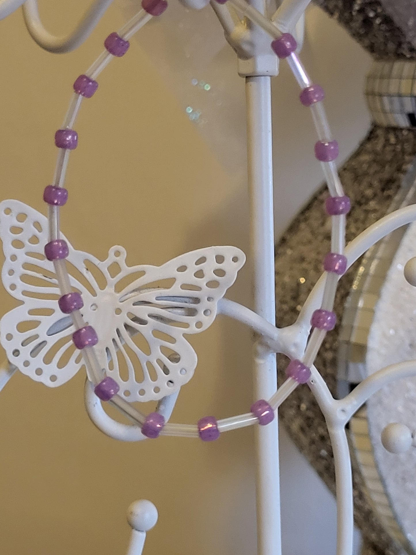 Handmade "pink and white" glass bead bracelet