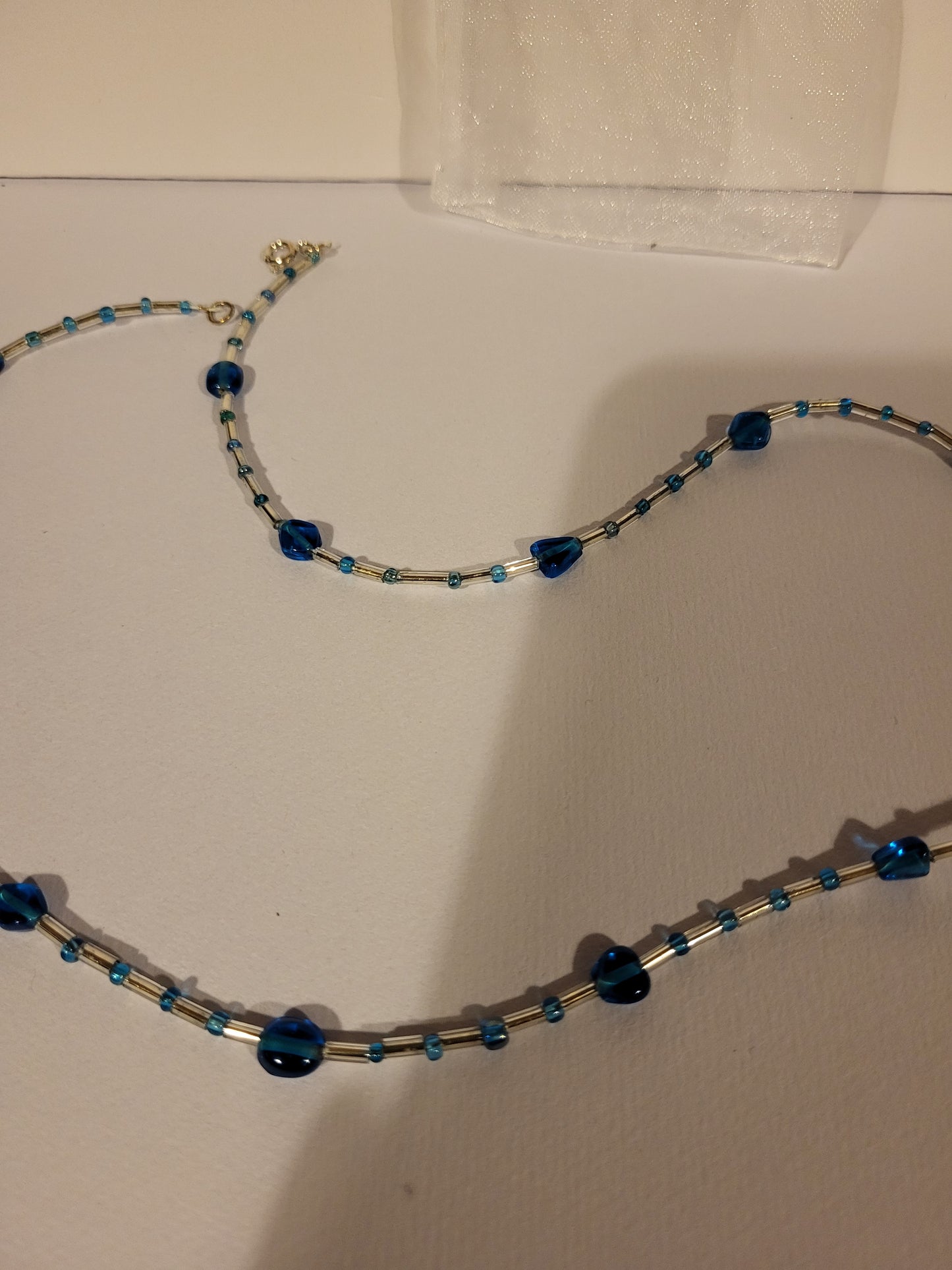 Handmade Silver and blue glass beaded necklace