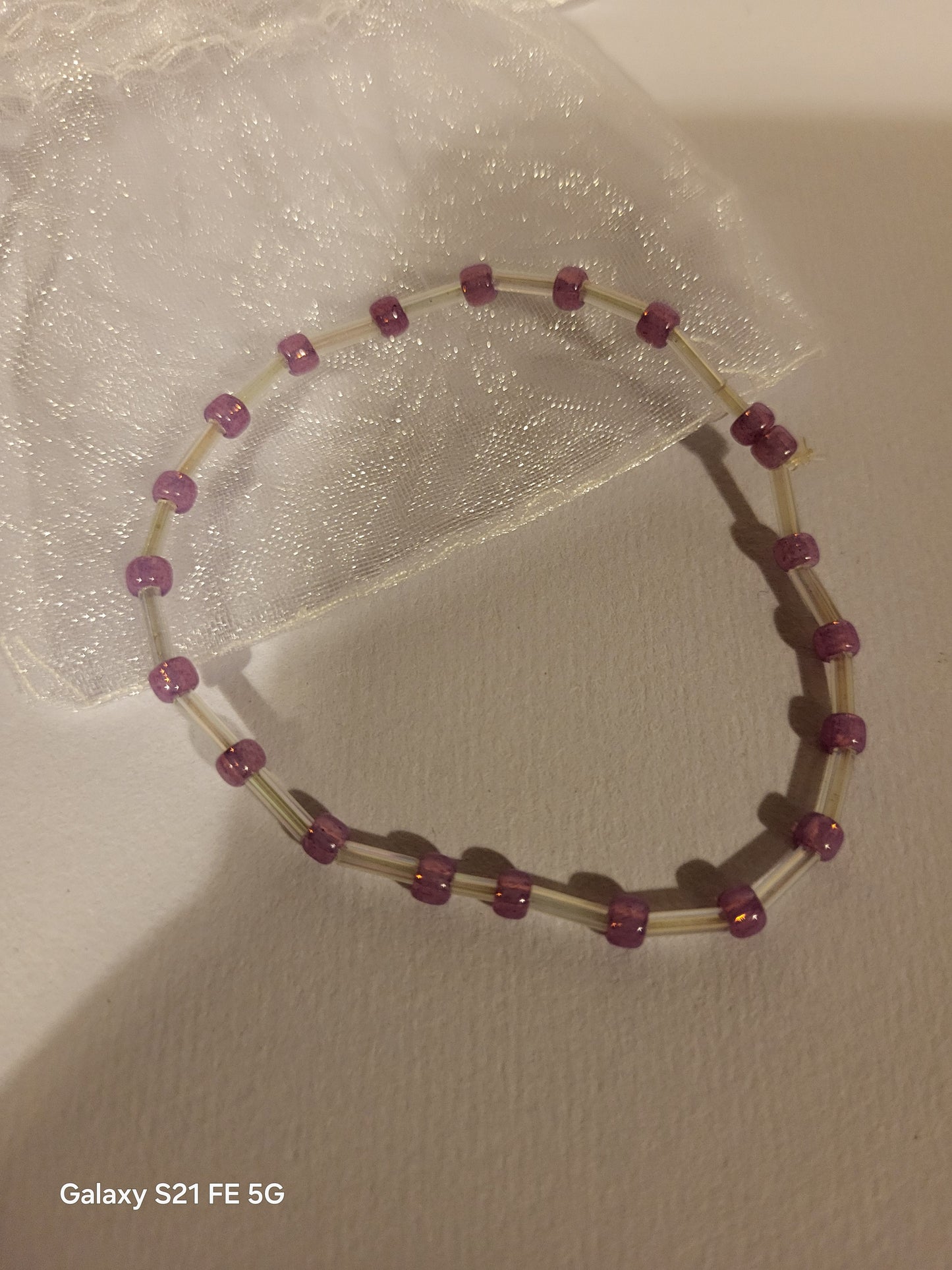 Handmade "pink and white" glass bead bracelet