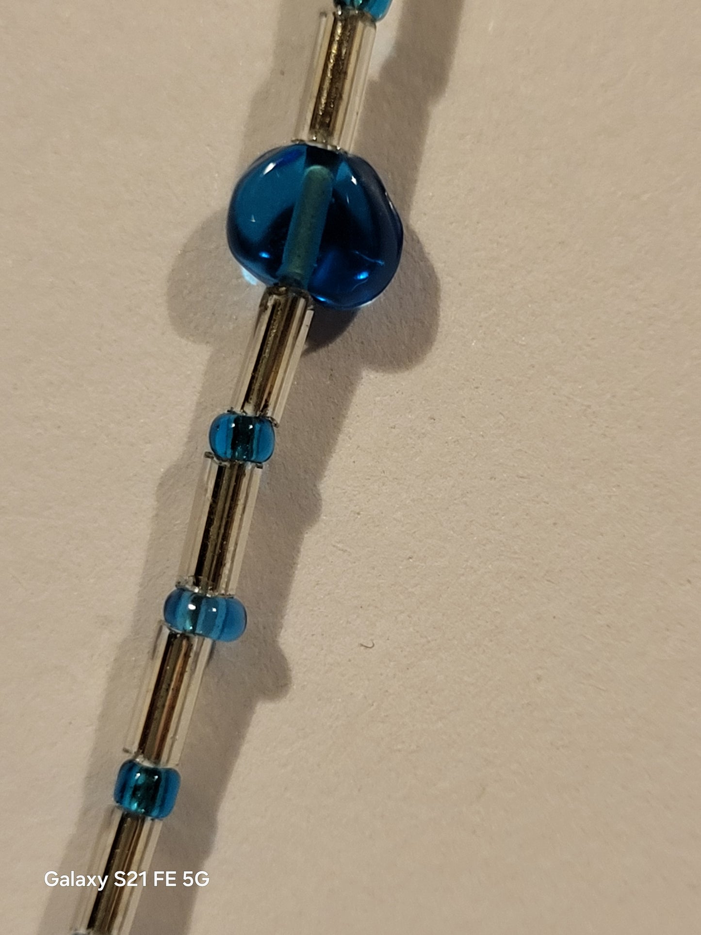 Handmade Silver and blue glass beaded necklace