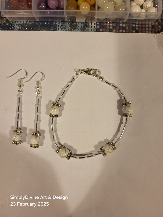 "Serenity" White Howlite Bracelet and Earrings set