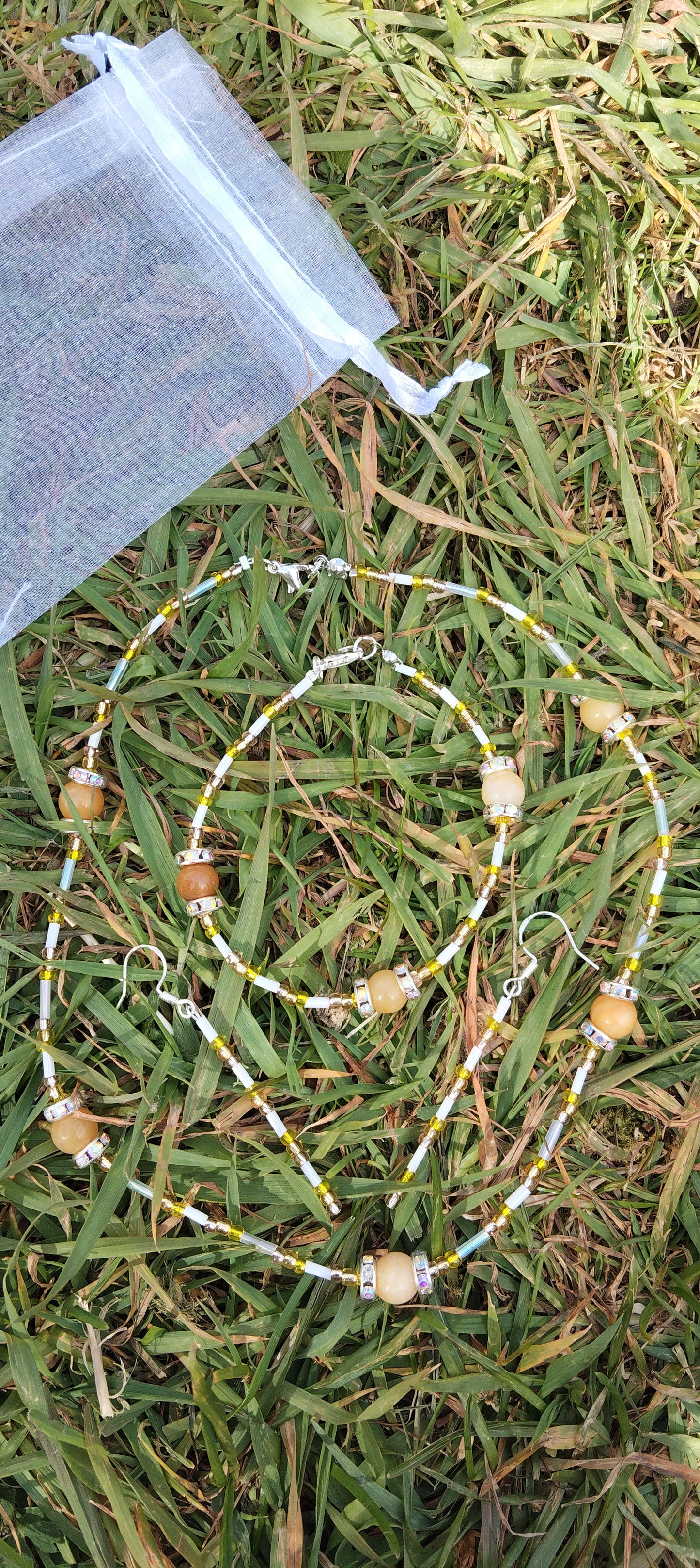 Daffodil 3 pce Necklace, bracelet and earrings Set, created with Yellow Jade