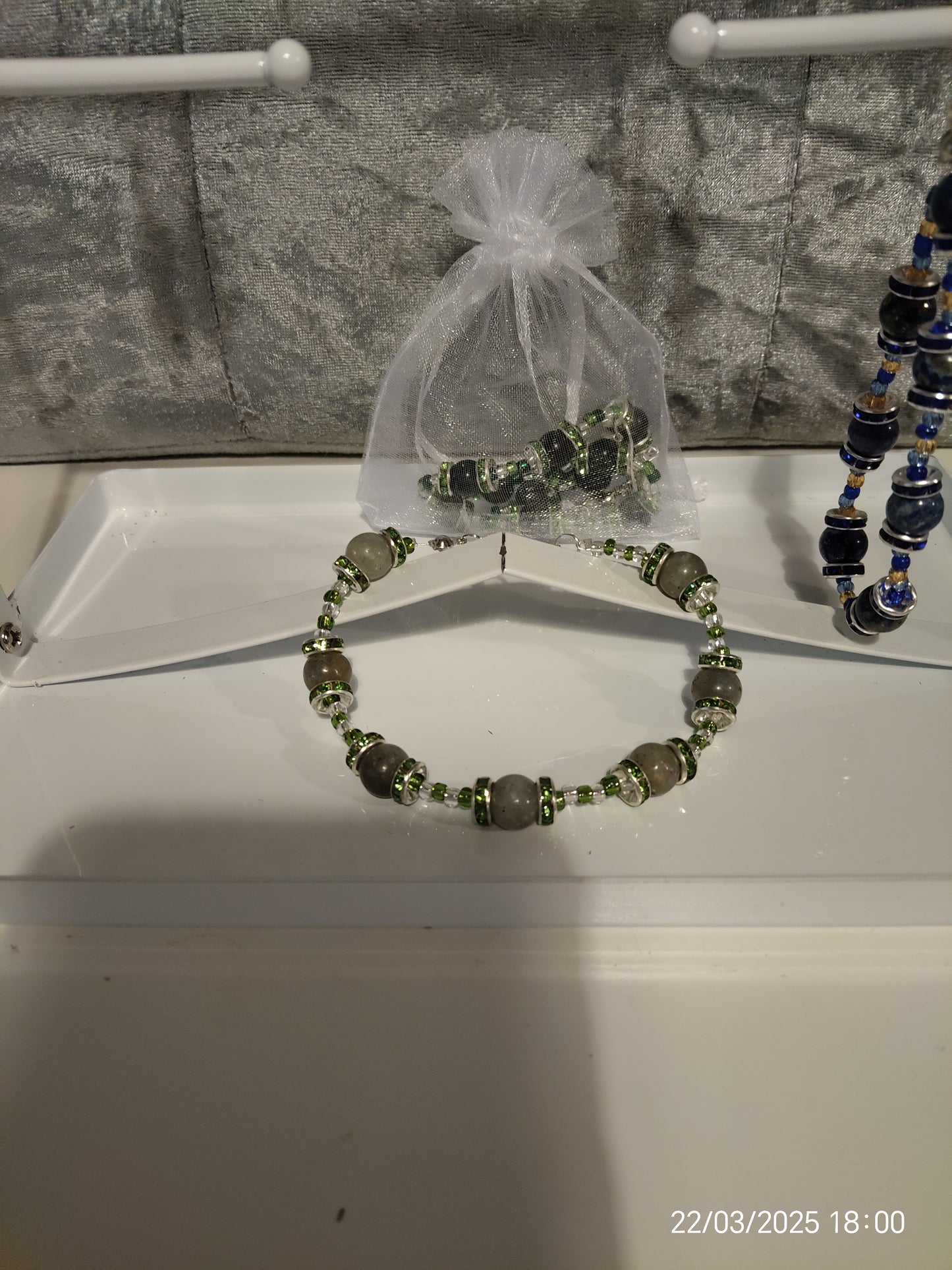 Bracelet and earrings light green moonstone