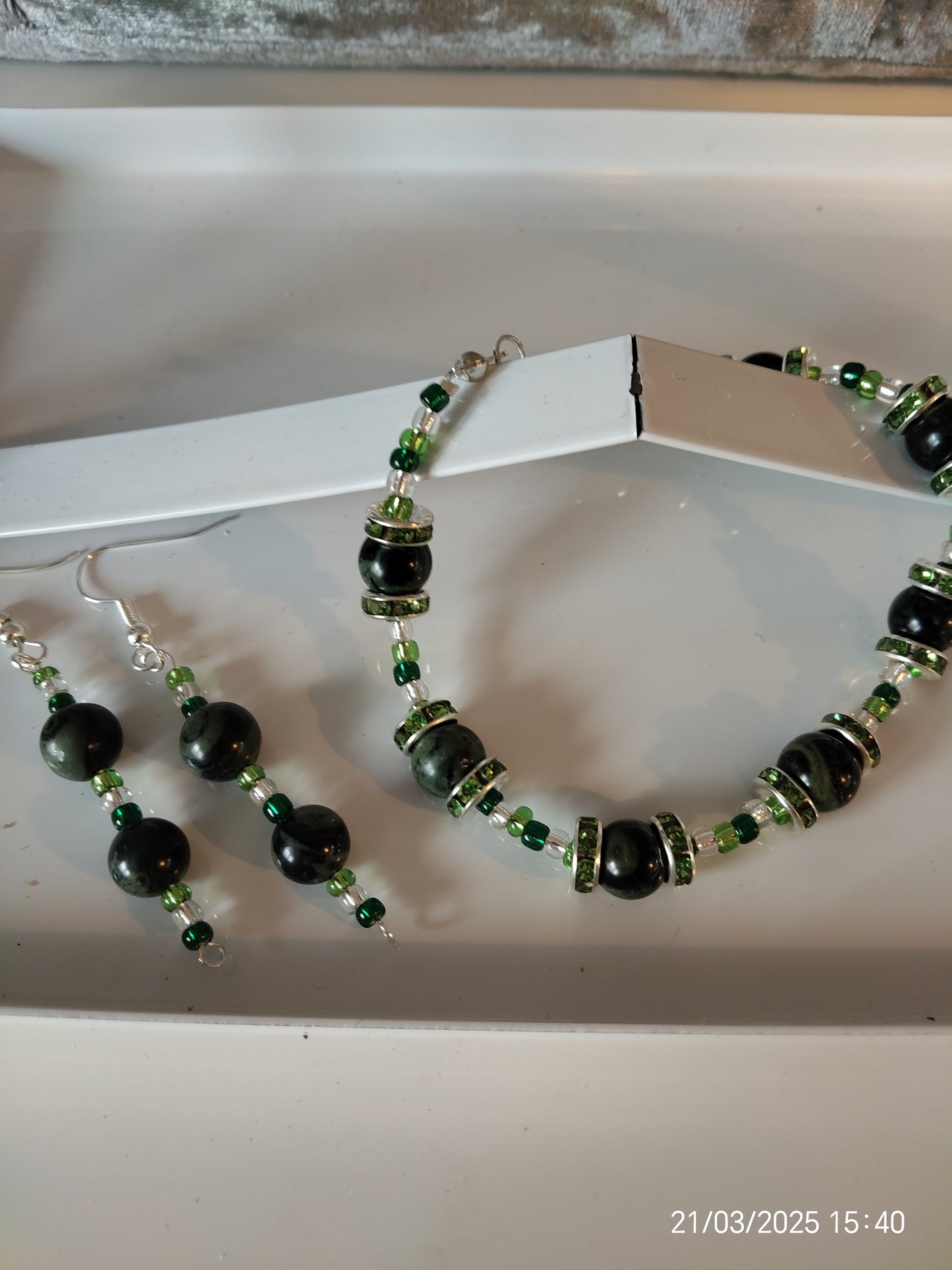 "Moss"Bracelet and Earrings set in Kambaba Jasper