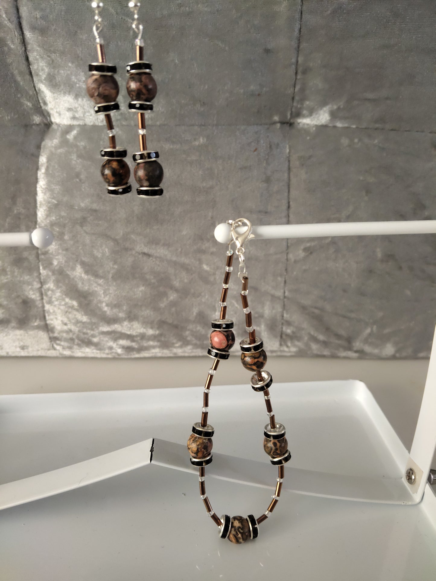 Wild Side Bracelet and Earrings set, Leopard jasper